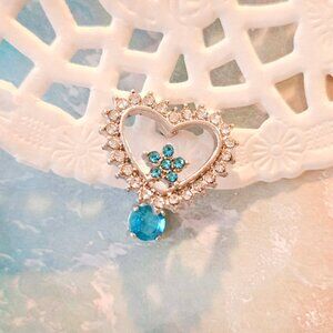 Blue Aquamarine & Crystal Heart Rhinestone Belly Ring Navel Ring  Brand new.  #b